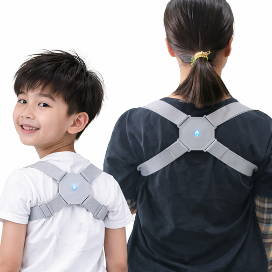 Smart posture correction belt with USB charging, provides shoulder and back support.