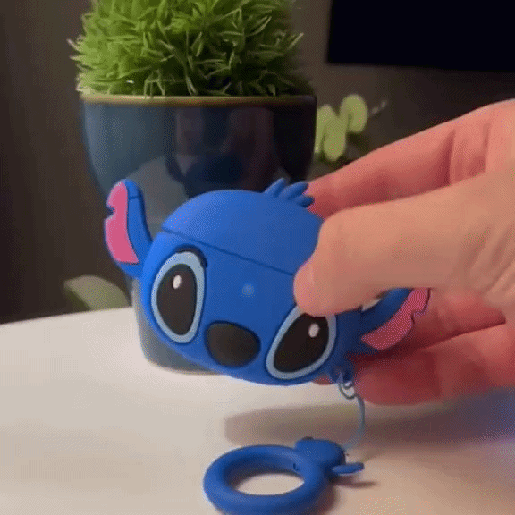 Cute 3D Stitch Couple AirPods Case for AirPods Pro 2/Pro/4/3/2/1 – Soft Silicone Protective Cover with Keychain Pendant